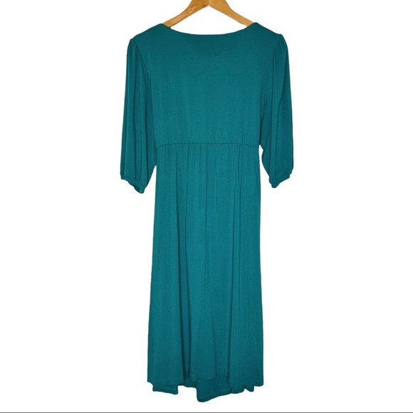 Olivia Harper Teal Milly Faux Wrap 3/4 Sleeve Dress Midi Dress 1X - Picture 2 of 6